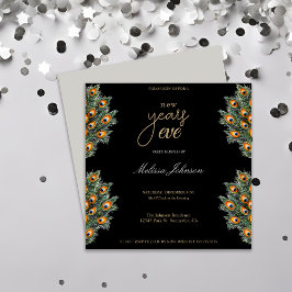 Moderne pauwenveren oudejaarsavond feest kaart