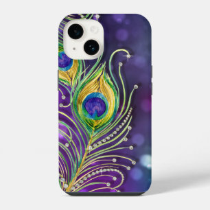 Moderne Pauwenveren Sieraden Paars Goud Vrouwelijk iPhone 14 Hoesje