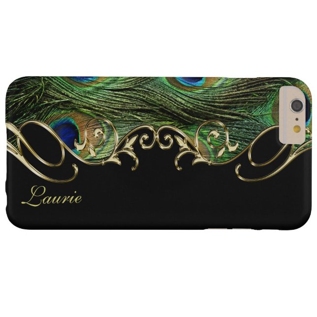 Moderne Pauwveer Goud Op Maat Gemaakt Monogram Case-Mate iPhone Case (Achterkant Horizontaal)