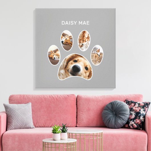 Moderne Paw Print Custom Pet Name Photo Collage (Insitu (Woonkamer))