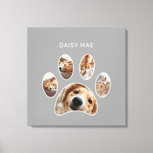 Moderne Paw Print Custom Pet Name Photo Collage (Voorkant)