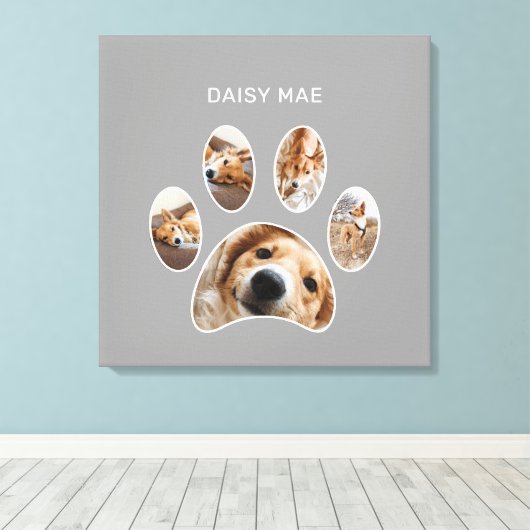 Moderne Paw Print Custom Pet Name Photo Collage (Insitu (Houten vloer))