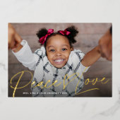 Moderne Peace Heart Love Holiday Foto Gold Foil Folie Feestdagenkaart (Voorkant)