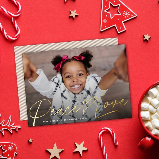 Moderne Peace Heart Love Holiday Foto Gold Foil Folie Feestdagenkaart