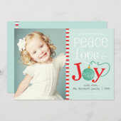Moderne Peace Love & Joy-kerstfoto Feestdagenkaart (Voorkant / Achterkant)