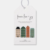 Moderne Peace Love & Joy-kerststad Cadeaulabel (Voorkant)