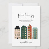 Moderne Peace Love & Joy-kerststad Feestdagenkaart (Voorkant)