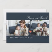 Moderne Peace On Earth Script 3 Foto Feestdagenkaart (Voorkant)