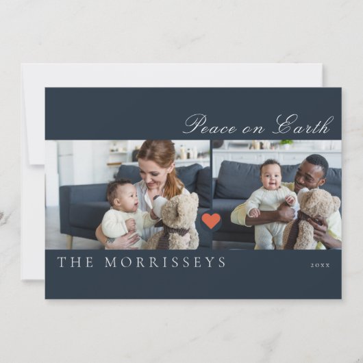 Moderne Peace On Earth Script 3 Foto Feestdagenkaart (Voorkant)