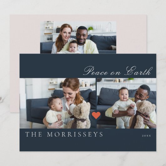 Moderne Peace On Earth Script 3 Foto Feestdagenkaart (Voorkant / Achterkant)
