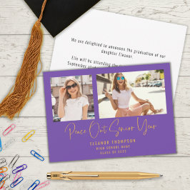 Moderne Peace Out 2 Foto 2022 Afstuderen Paars Aankondiging