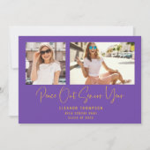 Moderne Peace Out 2 Foto 2022 Afstuderen Paars Aankondiging (Voorkant)