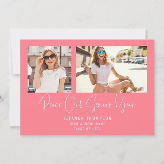 Moderne Peace Out 2 Foto 2022 Afstuderen roze Aankondiging (Voorkant)