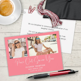 Moderne Peace Out 2 Foto 2022 Afstuderen roze Aankondiging