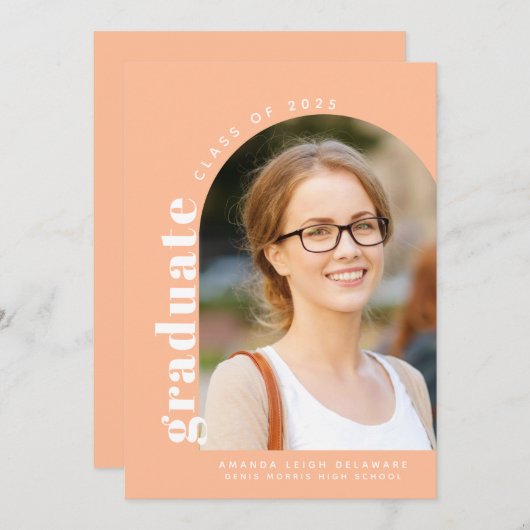 Moderne Peach Arch Foto 2024 Afstuderen Aankondiging (Voorkant / Achterkant)
