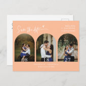 Moderne Peach Arch Photo QR-code Sla de datum op Briefkaart (Voorkant / Achterkant)