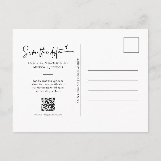 Moderne Peach Arch Photo QR-code Sla de datum op Briefkaart (Achterkant)