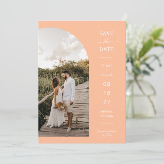 Moderne Peach Arch Photo QR-code Sla de datum op Kaart (Staand voorkant)