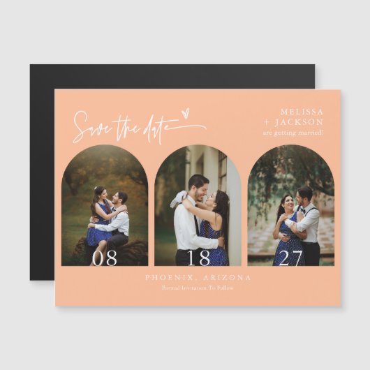 Moderne Peach Boho Save the Date Arch Fotomagneet (Voorkant / Achterkant)