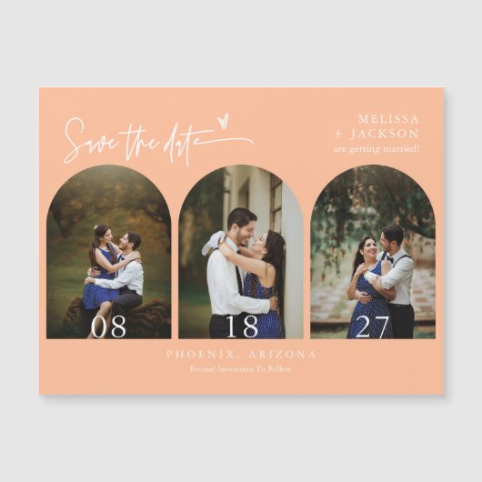 Moderne Peach Boho Save the Date Arch Fotomagneet (Voorkant)