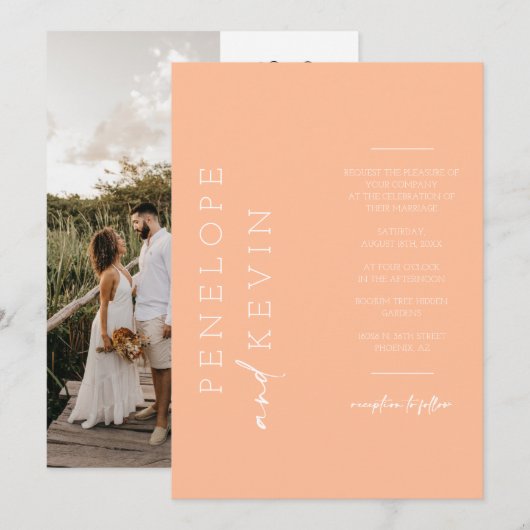 Moderne Peach Boho trouwfoto QR-code RSVP Kaart (Voorkant / Achterkant)