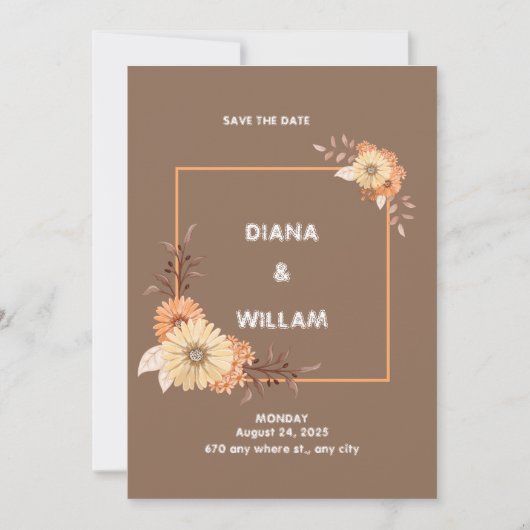 Moderne Peach Brown huwelijksuitnodiging Kaart (Voorkant)