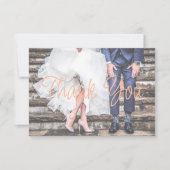 Moderne Peach foto bruiloft dank u kaart (Voorkant)