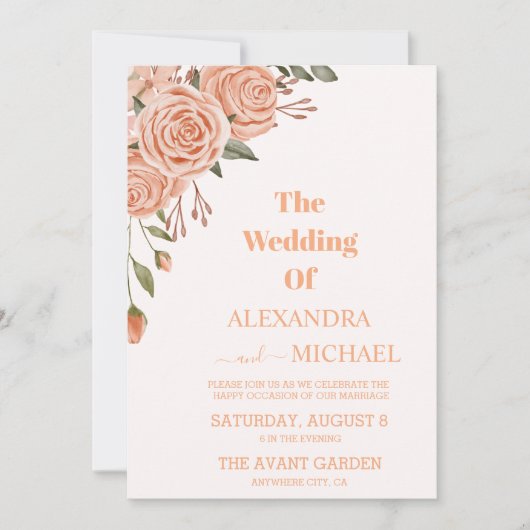 Moderne Peach Fuzz Foliage Bruiloft Kaart (Voorkant)