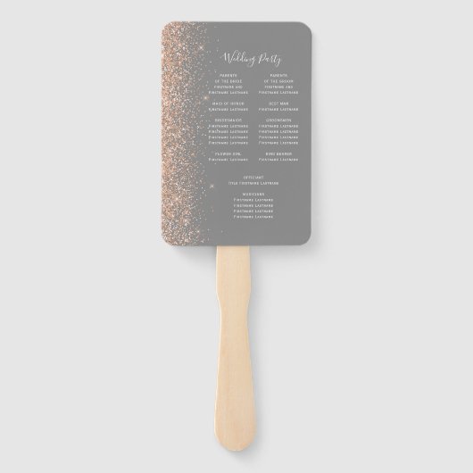 Moderne Peach Glitter Edge Grijs Trouwprogramma Handwaaier (Achterkant)