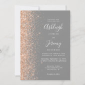 Moderne Peach Glitter Edge Grijze bruiloft Kaart (Voorkant)