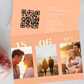 Moderne Peach GOLD DATE Drie foto opslaan de datum Folie Uitnodiging