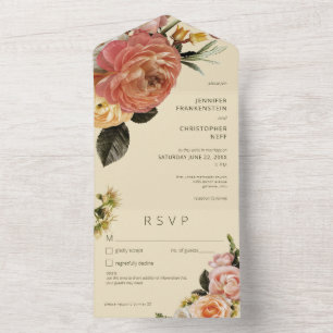Moderne Peach Mimosa Bloemen Geel Details All In One Uitnodiging