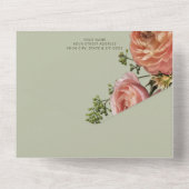 Moderne Peach Mimosa Bloemengroen Details All In One Uitnodiging (Achterkant)