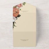 Moderne Peach Mimosa Floral Green QR Code All In One Uitnodiging (Buitenkant)