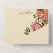 Moderne Peach Mimosa Floral Green QR Code All In One Uitnodiging (Achterkant)
