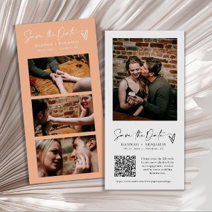Moderne Peach Photo Booth Strip QR-code Save The Date