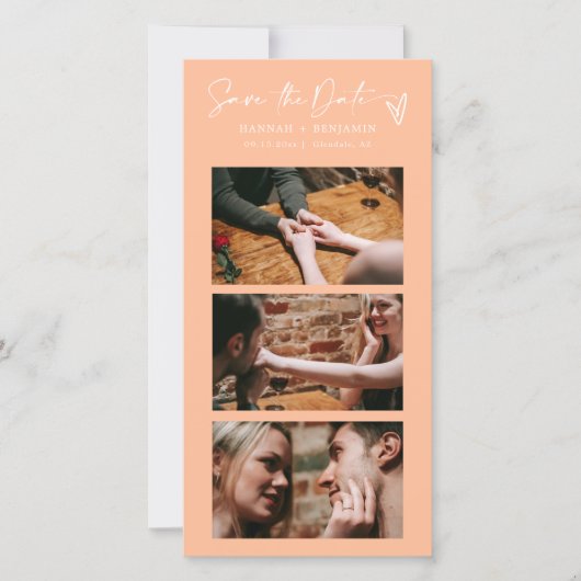 Moderne Peach Photo Booth Strip QR-code Save The Date (Voorkant)