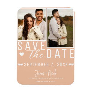 Moderne Peach Save the Date 2 Foto Bruiloft Magneet