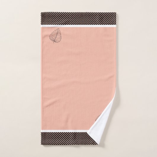 Moderne peach, White en Black Polka Dots and Leaf Bad Handdoek (Handdoek)