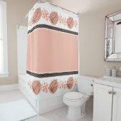 Moderne peach, White en Black Polka Dots and Leaf Douchegordijn (In situ)