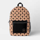 Moderne Peach Zwart Monogram Geometrisch Bedrukte Rugzak (Voorkant)