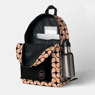 Moderne Peach Zwart Monogram Geometrisch Bedrukte Rugzak
