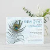 Moderne Peacock Feather Bridal Shower Invitations Kaart (Staand voorkant)