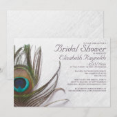 Moderne Peacock Feathers Bridal Shower Invitations Kaart (Voorkant / Achterkant)