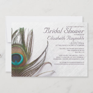 Moderne Peacock Feathers Bridal Shower Invitations Kaart