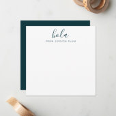 Moderne Peacock Green Hola Correspondentie Notitiekaartje (Voorkant / Achterkant in situ)