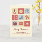 Moderne peetdochter en familie vrolijk kerstfeest kaart (Gele Bloem)