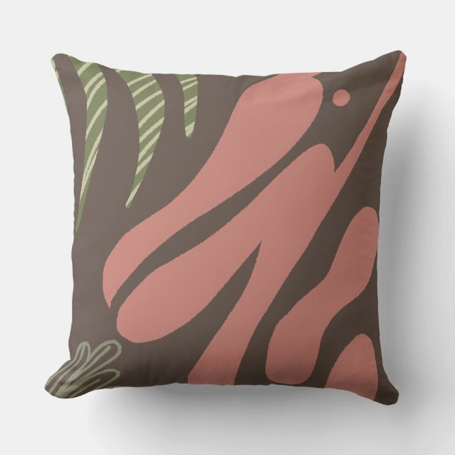 Moderne Pelikaan Boho Abstract Tropische Collage Kussen (Voorkant)