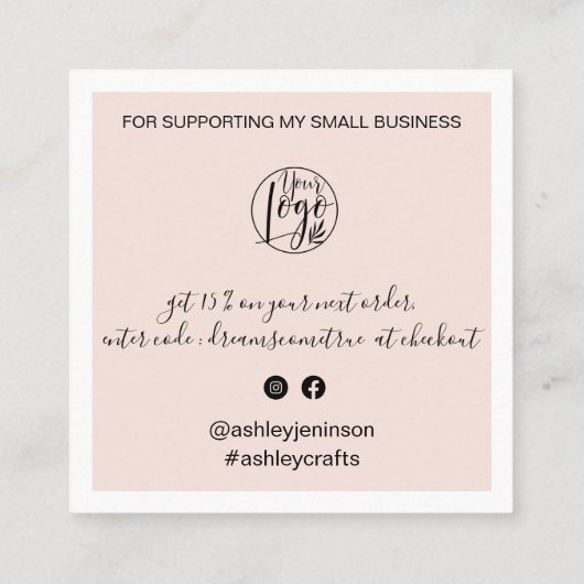 Moderne penseel bedankt u script blush roze vierkante visitekaartje (Achterkant)