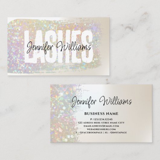 Moderne penseel glitter Elegant Script-streepjes Visitekaartje (Voorkant / Achterkant)